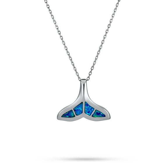 Bling Jewelry Womens Nautical Blue Opal Whale Tail Pendant Necklace in Sterling Silver