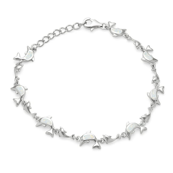 Bling Jewelry Womens Nautical Chain Link Bracelet with Opal Inlay Dolphins Sterling Silver 7.5-9"