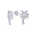 thumbnail image 1 of Bling Jewelry Womens Nautical Hawaiian CZ Stud Earrings with Palm Tree Design in Sterling Silver, 1 of 5