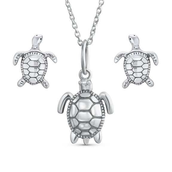 Bling Jewelry Womens Honeymoon Nautical Sea Turtle Pendant and Earrings Jewelry Set Sterling Silver