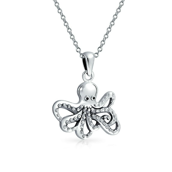 Bling Jewelry Womens Nautical Ocean Marine Life Squid Octopus Pendant Necklace in Sterling Silver