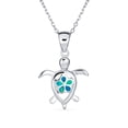 thumbnail image 1 of Bling Jewelry Womens Nautical Plumeria Flower Blue Opal Sea Turtle Pendant Necklace Sterling Silver, 1 of 3
