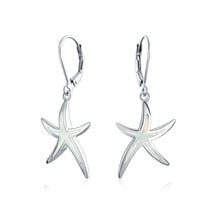 Bling Jewelry Womens Nautical Starfish Dangle Gemstone Earrings with Opal Inlay in Sterling Silver