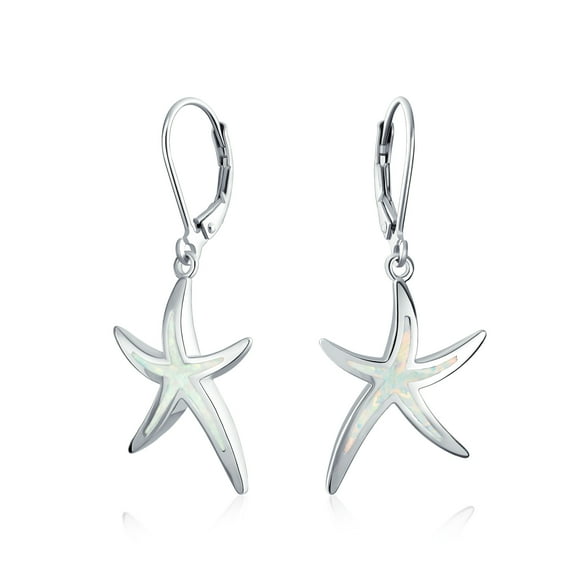 Bling Jewelry Womens Nautical Starfish Dangle Gemstone Earrings with Opal Inlay in Sterling Silver