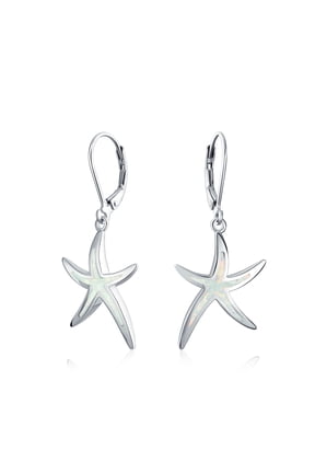 Womens Nautical Created White Opal Dangle Earrings Sterling Silver Leverback