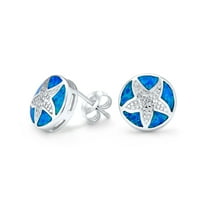 Bling Jewelry Womens Nautical Starfish Stud Earrings with Blue Opal Inlay in Sterling Silver