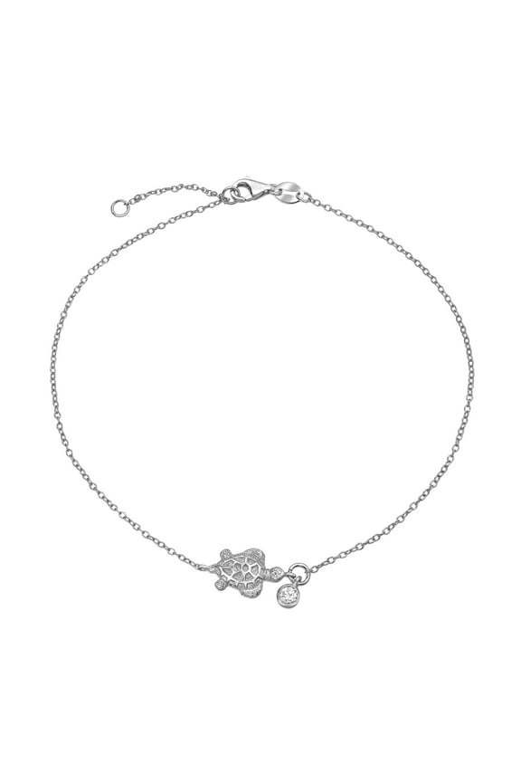 Womens Nautical Turtle CZ Accent Anklet Ankle Bracelet Gold Plated Sterling Silver