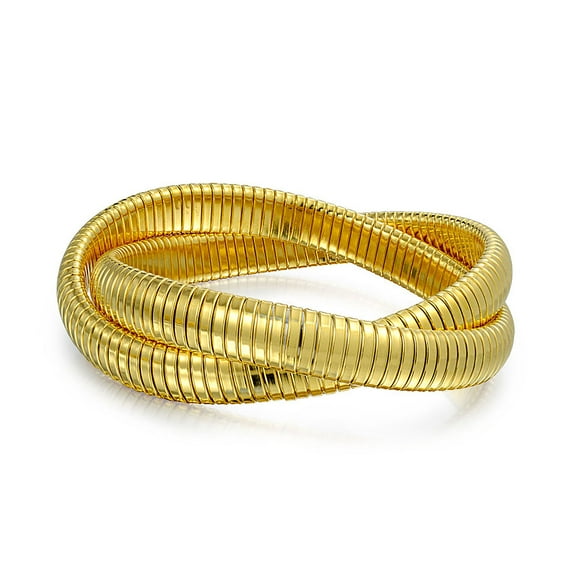 Bling Jewelry Womens Omega Snake Cobra Wide Bangle Twisted Bracelet Set Gold