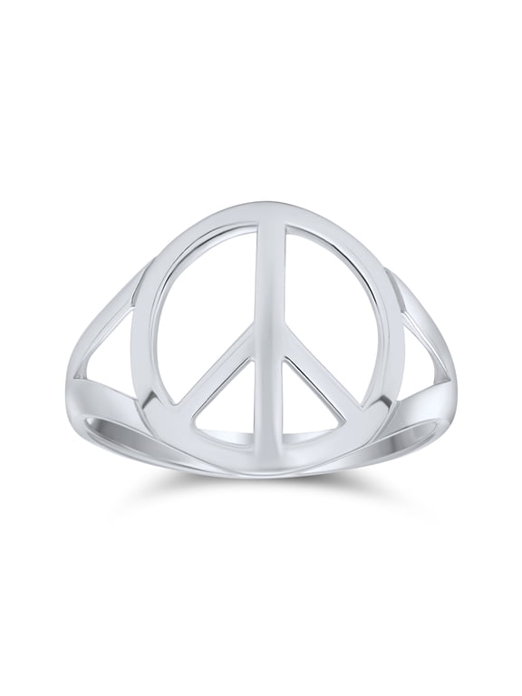 Womens Retro Symbol of World Peace Ring Split Band .925 Sterling Silver