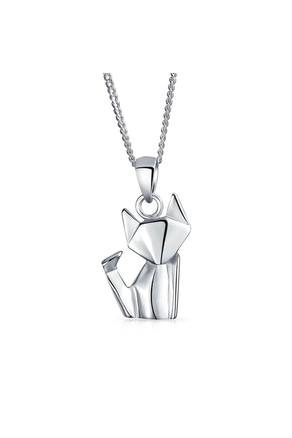 Womens  Origami Animal Jewelry Kitten Cat Pendant Necklace .925 Sterling Silver