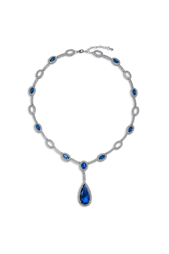 Womens Oval Fashion Collar Necklace with Blue or Green Simulated Gemstone Teardrop