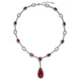 thumbnail image 1 of Red Simulated Ruby Oval AAA CZ Pear Shape Fashion Statement Large Teardrop Y Necklace For Women For Prom Silver Plated, 1 of 5