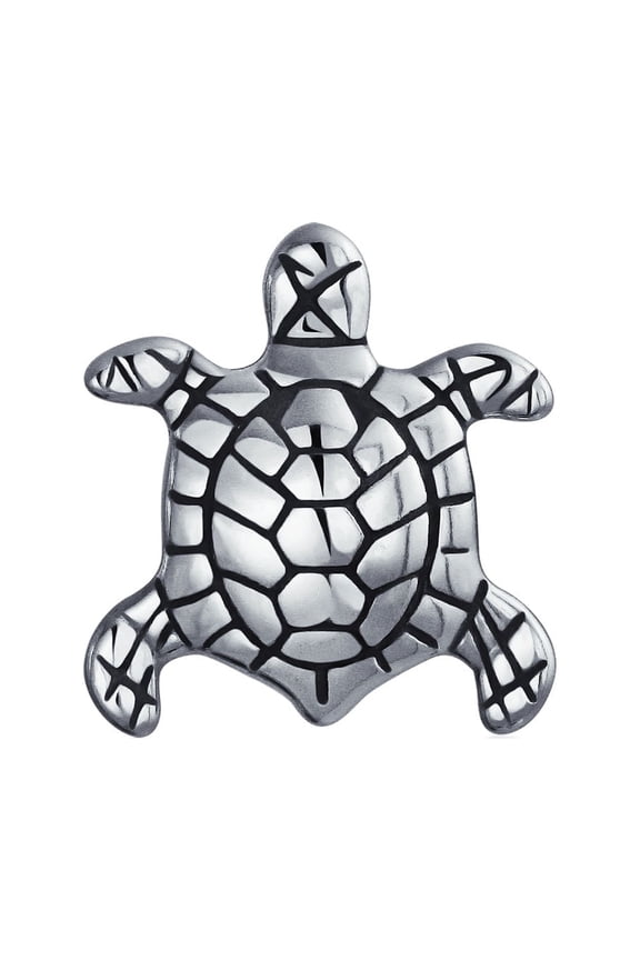 Womens Oval Nautical Sea Turtle Charm Bead in Oxidized Sterling Silver for Bracelets