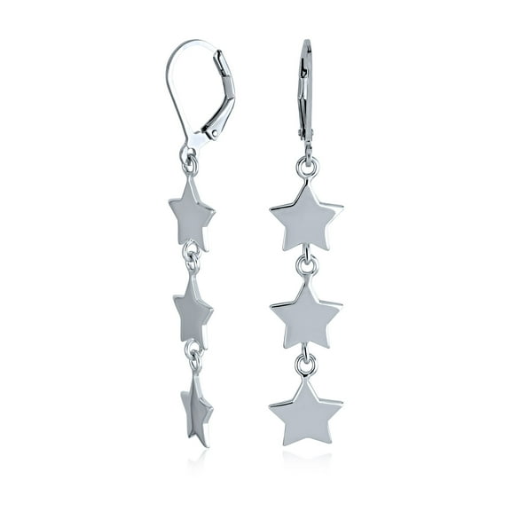 Bling Jewelry Womens  Patriotic Celestial Star Dangle Earrings  Sterling Silver French Wire