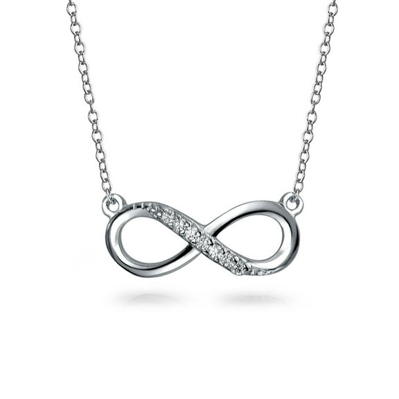 Bling Jewelry Womens Romantic Forever Love Knot Symbol Sideways Infinity Pendant Necklace Sterling Silver
