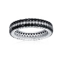 thumbnail image 1 of Bling Jewelry Womens Pave Two Tone 3 Row Stripe CZ Black & White Eternity Band Ring Sterling Silver, 1 of 5