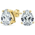 thumbnail image 1 of Bling Jewelry Womens Pear Shape CZ Stud Earrings Teardrop Solitaire Gold Plated Sterling Silver 6-9MM, 1 of 5
