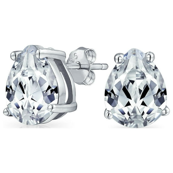 Bling Jewelry Womens Pear Shape CZ Stud Earrings Teardrop Solitaire Gold Plated Sterling Silver 6-9MM