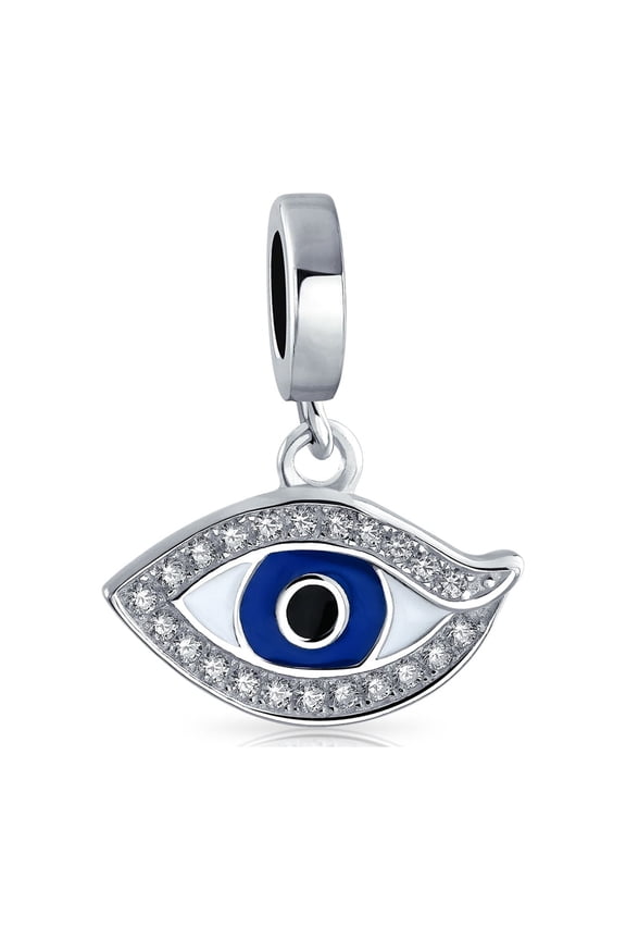 Womens .925 Sterling Silver Personalize Amulet Protection Blue Evil Eye Dangle Charm Bead