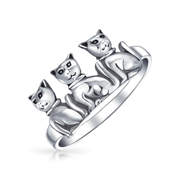 Bling Jewelry Womens Pet Family Three Best Friends Kitten Cat Ring Band .925 Sterling Silver