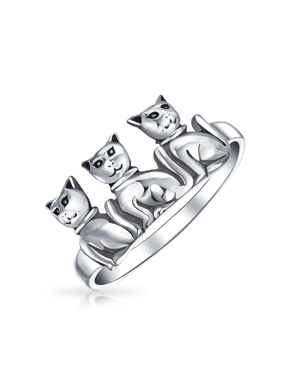 Womens Pet Family Three Best Friends Kitten Cat Ring Band .925 Sterling Silver