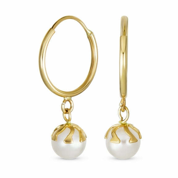 Bling Jewelry Womens Petite 10K Gold Dangle Earrings with Freshwater Pearl - June Birthstone