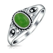Bling Jewelry Womens Petite Cabochon Silver Ring Green Jade and Filigree Band August Birthstone
