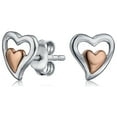 thumbnail image 1 of Bling Jewelry Womens Romantic Petite Two-Toned Double Heart Stud Earrings, Rose Gold Sterling Silver, 1 of 6