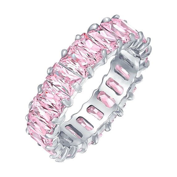 Bling Jewelry Womens Pink Baguette CZ Eternity Wedding Band Ring .925 Sterling Silver