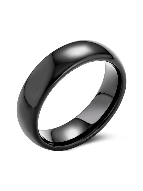 Womens Classic Dome Wedding Band Ring Black Tone Titanium Comfort 6MM