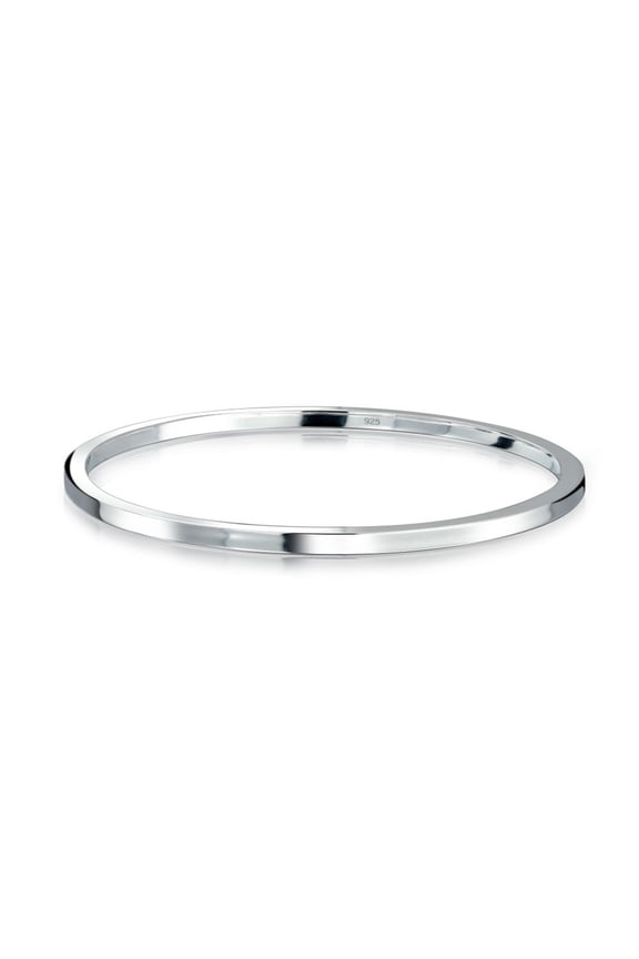Womens Plain 2MM Flat Edge Sterling Silver Bangle Bracelet Stacking