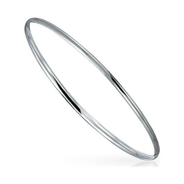 Bling Jewelry Womens Plain Simple Sterling Silver Bangle Bracelet Set, 2-3MM, Round & Square Edges