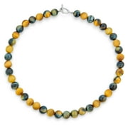 BLING JEWELRY Womens Plain Western Jewelry Grey Black Tiger Eye Bead Strand Necklace Silver Clasp