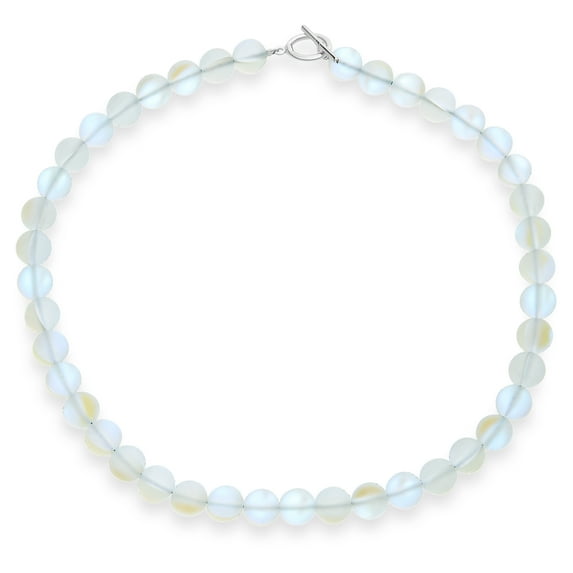 Bling Jewelry Womens Plain Western Jewelry Moonstone 10MM Bead Strand Necklace with Silver Clasp