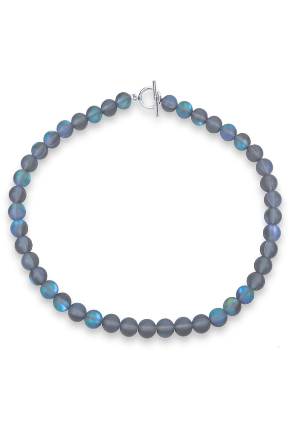 Womens Plain Western Jewelry Moonstone 10MM Bead Strand Necklace Silver Clasp