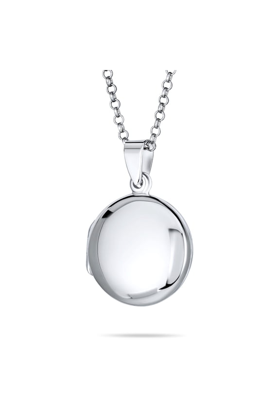 Womens Polished Silver Dome Photo Locket Necklace Pendant for Pictures