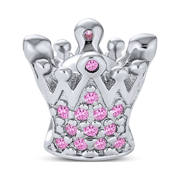 Bling Jewelry Womens Princess Queen Crown Pink Fuchsia Crystal Bead Charm for European Bracelet