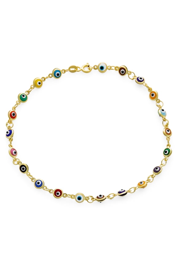 Womens Spiritual Tiny Multi Evil Eyes Anklet Ankle Bracelet Gold Plated Sterling Silver
