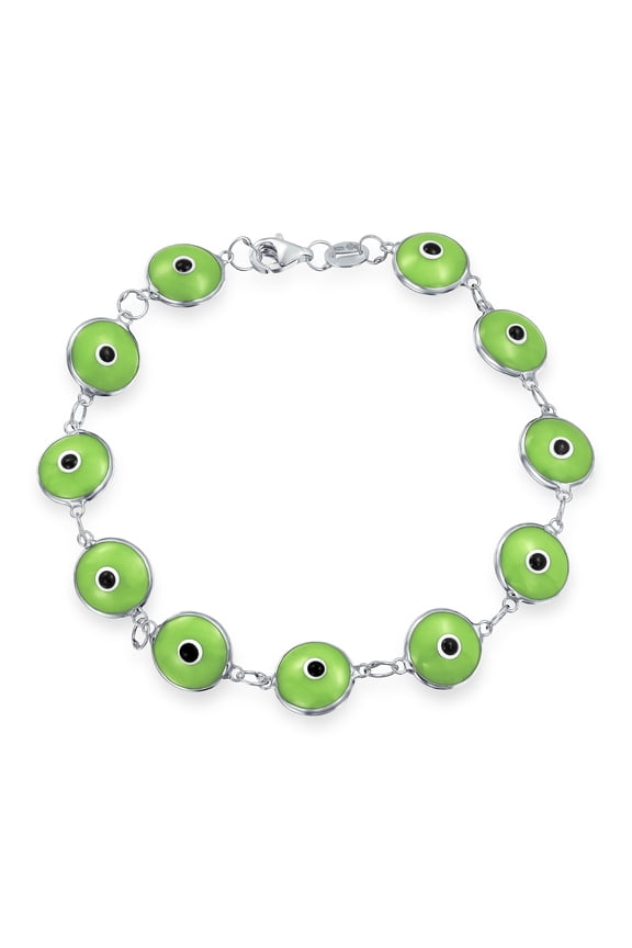 Womens Protection Good Luck Amulet Strand Bracelet Light Green Evil Eye Beads 7 Inch