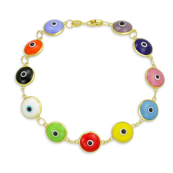 Bling Jewelry Womens Protection Good Luck Amulet Strand Bracelet Multicolor Evil Eye Gold Plated 7"
