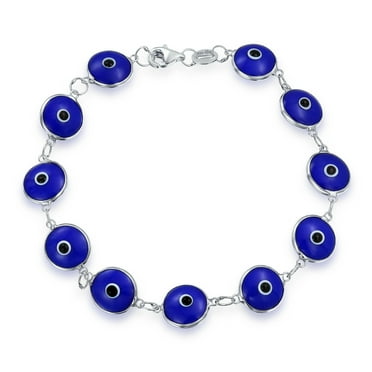 Bling Jewelry Womens Protection Good Luck Amulet Strand Bracelet Navy Blue Evil Eye Beads 7.5 Inch