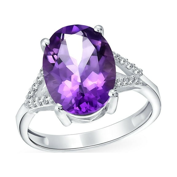 Bling Jewelry Womens 3.83CT Oval Purple Amethyst Ring Sterling Silver Zircon