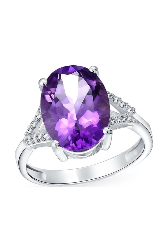 Womens Classic Oval Gemstone Halo Statement Ring 3.8CT CZ Purple Amethyst, Zircon .925 Sterling Silver