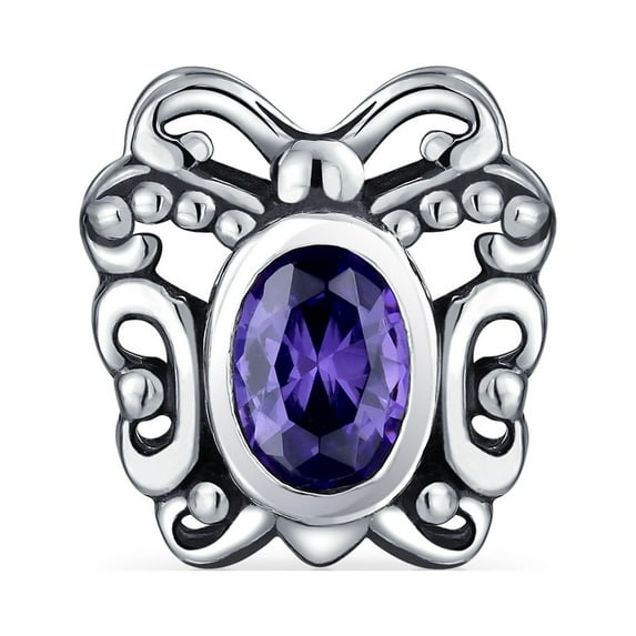 Bling Jewelry Womens Purple Butterfly Charm Bead with Simulated Amethyst CZ for European Bracelet