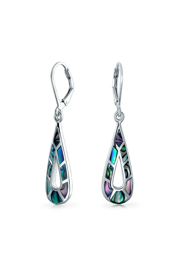 Womens Abalone Shell Teardrop Dangle Earrings Silver Leverback