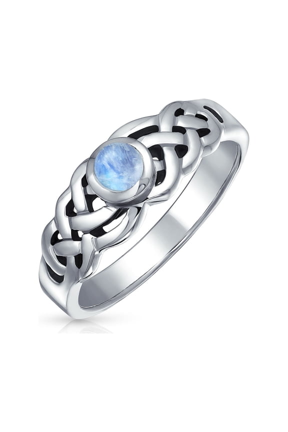 Womens Rainbow Moonstone Celtic Knot Silver Ring Sterling June Birthstone