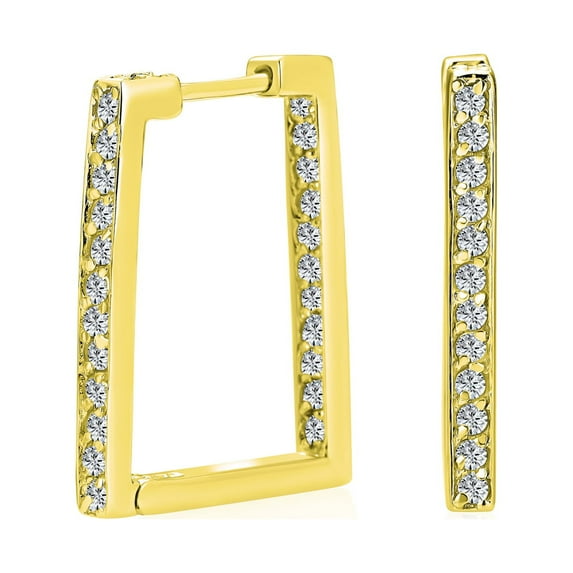 Bling Jewelry Womens Rectangle CZ Hoop Earrings 14K Gold Plated Sterling Silver Channel Set