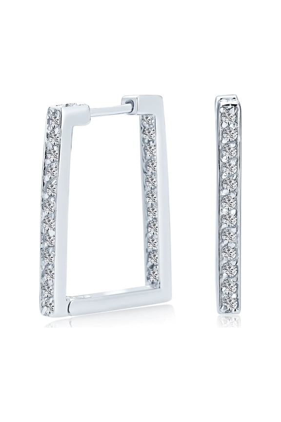 Womens Rectangle CZ Hoop Earrings 14K Gold Plated Sterling Silver Channel Set