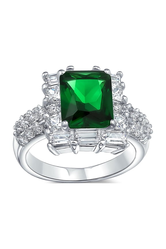 Womens Cubic Zirconia 5CT CZ Green Emerald Cut Art Deco Style Cocktail Statement Ring
