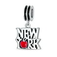 thumbnail image 1 of Bling Jewelry Womens Red Big Apple I Love New York Dangle Charm Bead Enamel Silver for Bracelet, 1 of 4